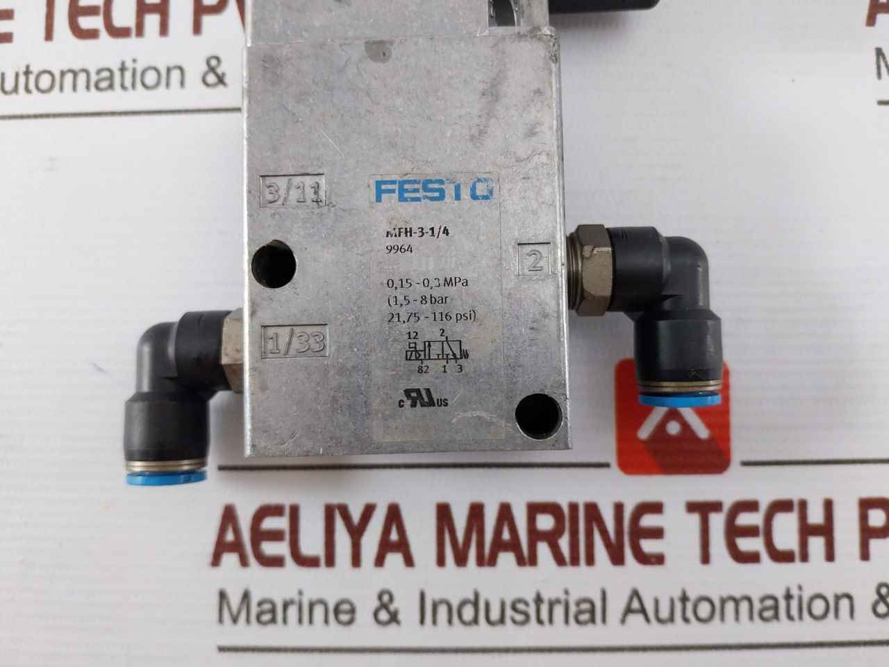 Festo Mfh-3-1/4 Solenoid Valve 75-116Psi 24Vac 50/60Hz Ip00/65