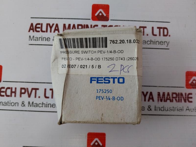 Festo Pev-1/4-b-od Pressure Switch 175250 H743 250 Vac \ 125 Vdc