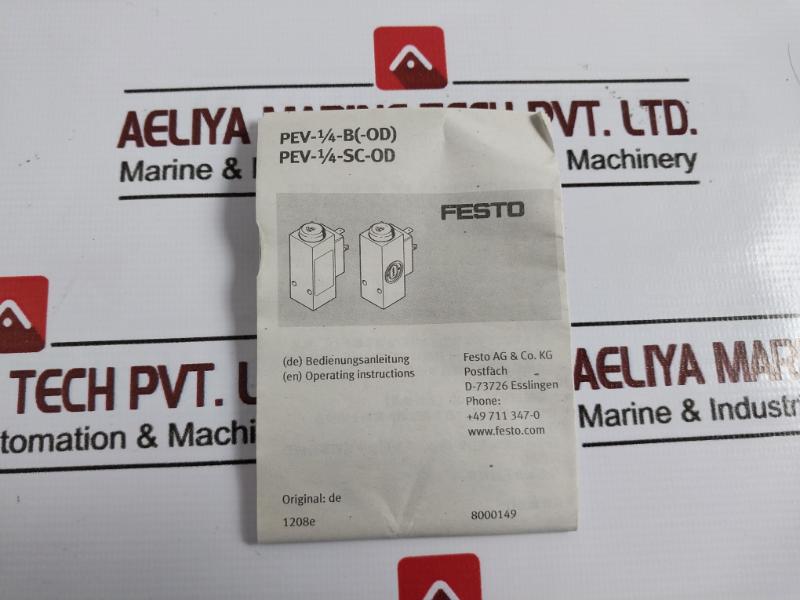 Festo Pev-1/4-b-od Pressure Switch 250 Vac, 125 Vdc 8000148