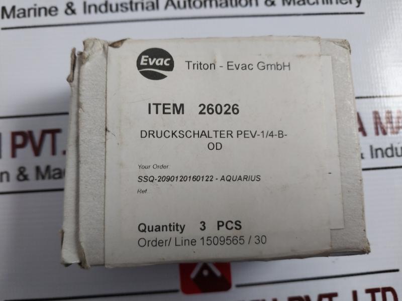 Festo Pev-1/4-b-od Pressure Switch 250 Vac, 125 Vdc 8000148