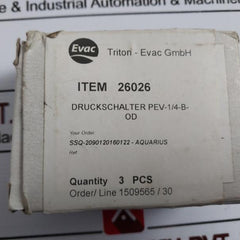 Festo Pev-1/4-b-od Pressure Switch 250 Vac, 125 Vdc 8000148