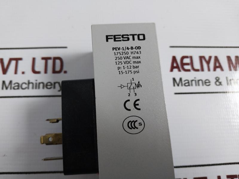 Festo Pev-1/4-b-od Pressure Switch 250 Vac, 125 Vdc 8000148