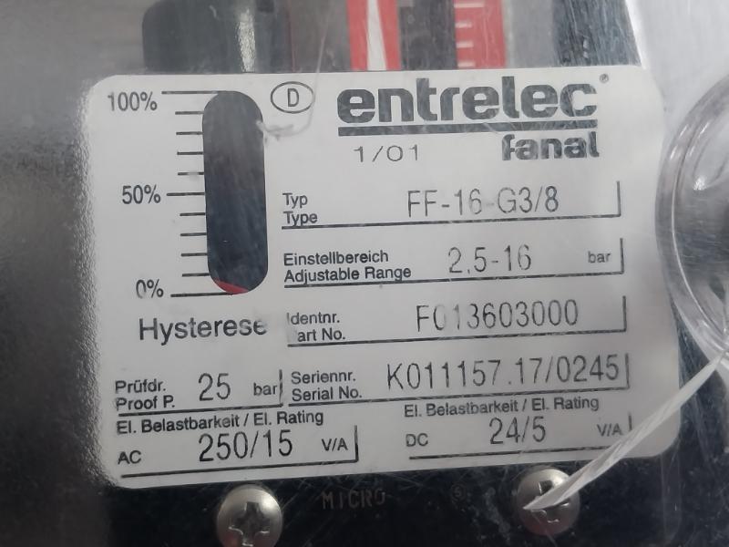 Ff-16-g3/8 Entrelec Pressure Switch 2.5-16 Bar