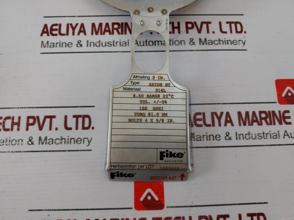 Fike Axius Bt Rupture Disc 3" 316L 6.50 Barg 22°C