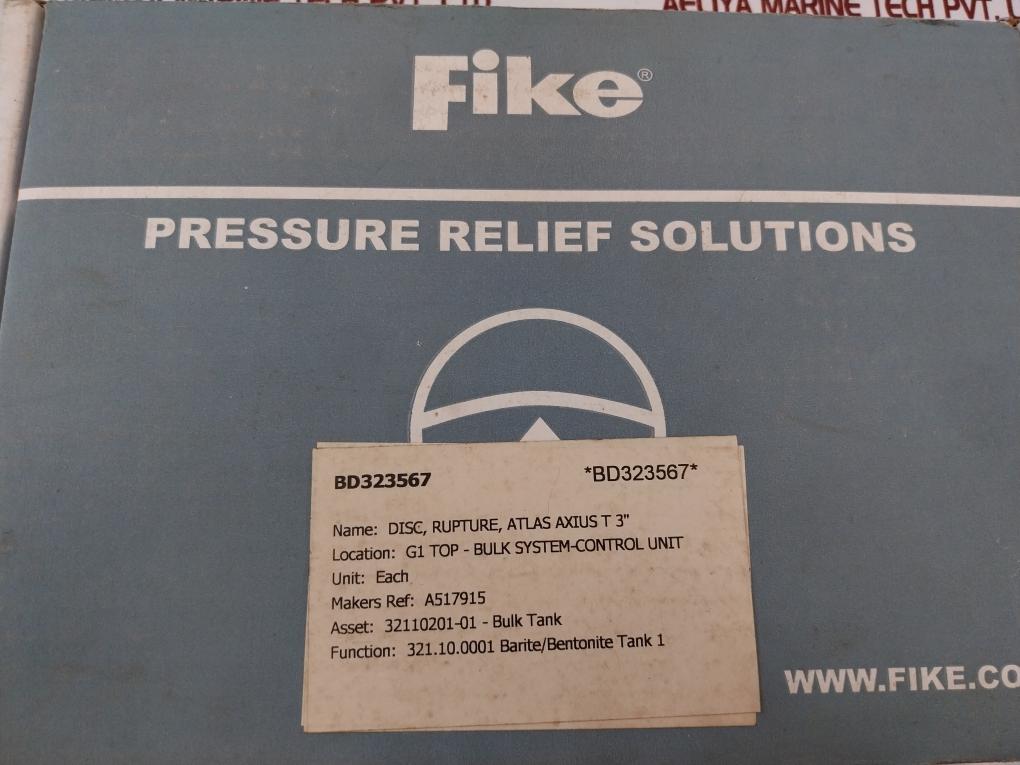 Fike Axius Bt Rupture Disc 3" 316L 6.50 Barg 22°C