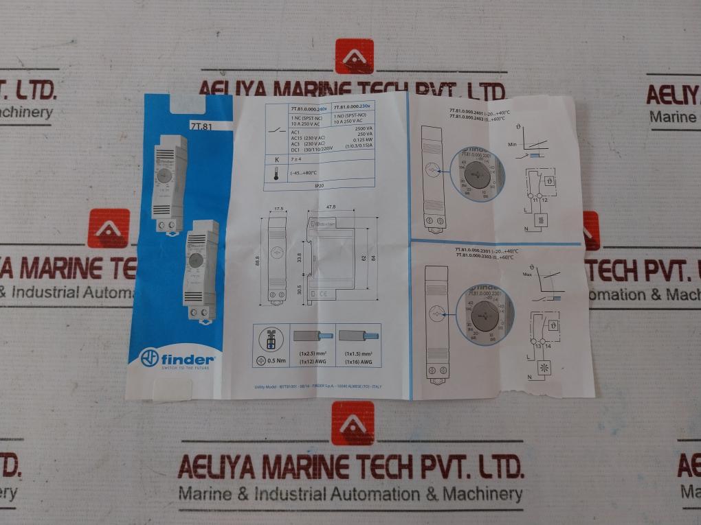 Finder 7T.81.0.000.2303 Panel Thermostat 10A 250V 8 012823 363271
