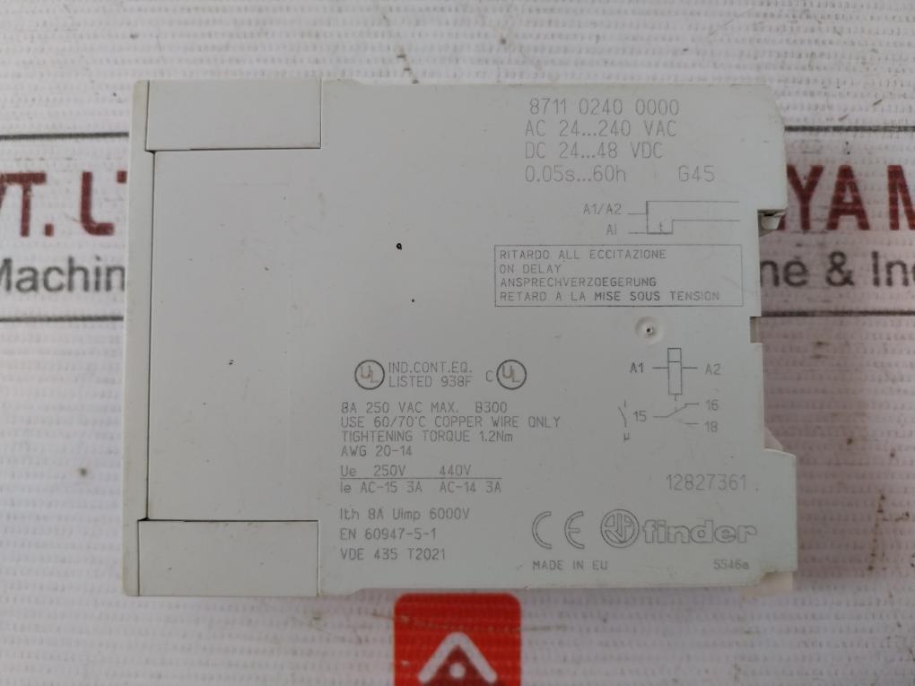 Finder 87.11 Time Delay Relay Awg 20-14 8A 24-240Vac/Dc