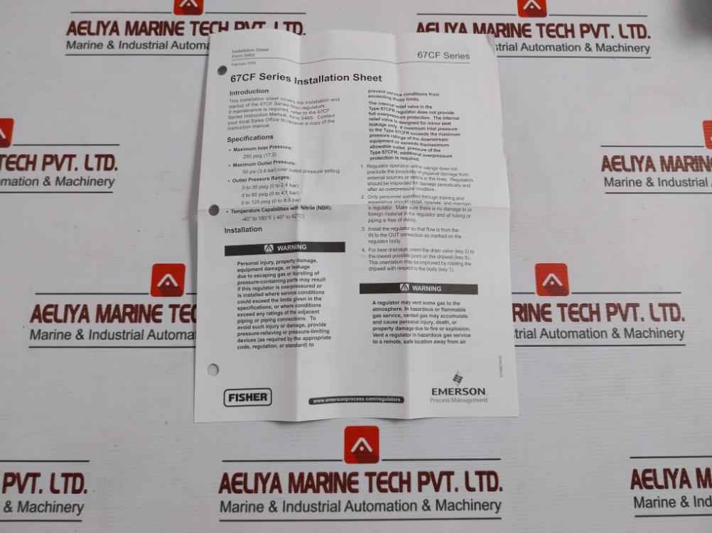 Fisher Fs-67Cfr-235 Pressure Regulator 67Cf Series 0-2 Bar 0-.2 Mpa 0-30 Psi