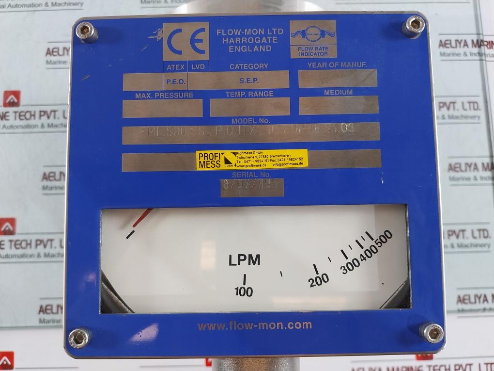 Flow-mon Fml.500.ss.lp.outxl.1cs.16f16.s1.d3 Flow Meter 0-500 Lpm