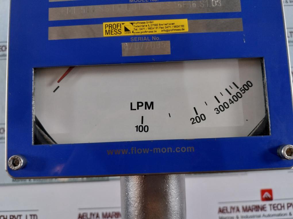 Flow-mon Fml.500.ss.lp.outxl.1cs.16f16.s1.d3 Flow Meter 0-500 Lpm