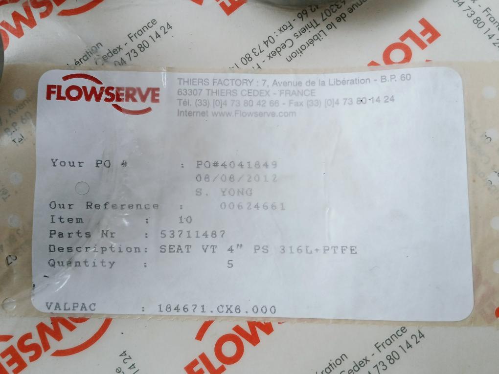 Flowserve 53711487 Seat VT 4" PS 316L+PTFE Mechanical Seal