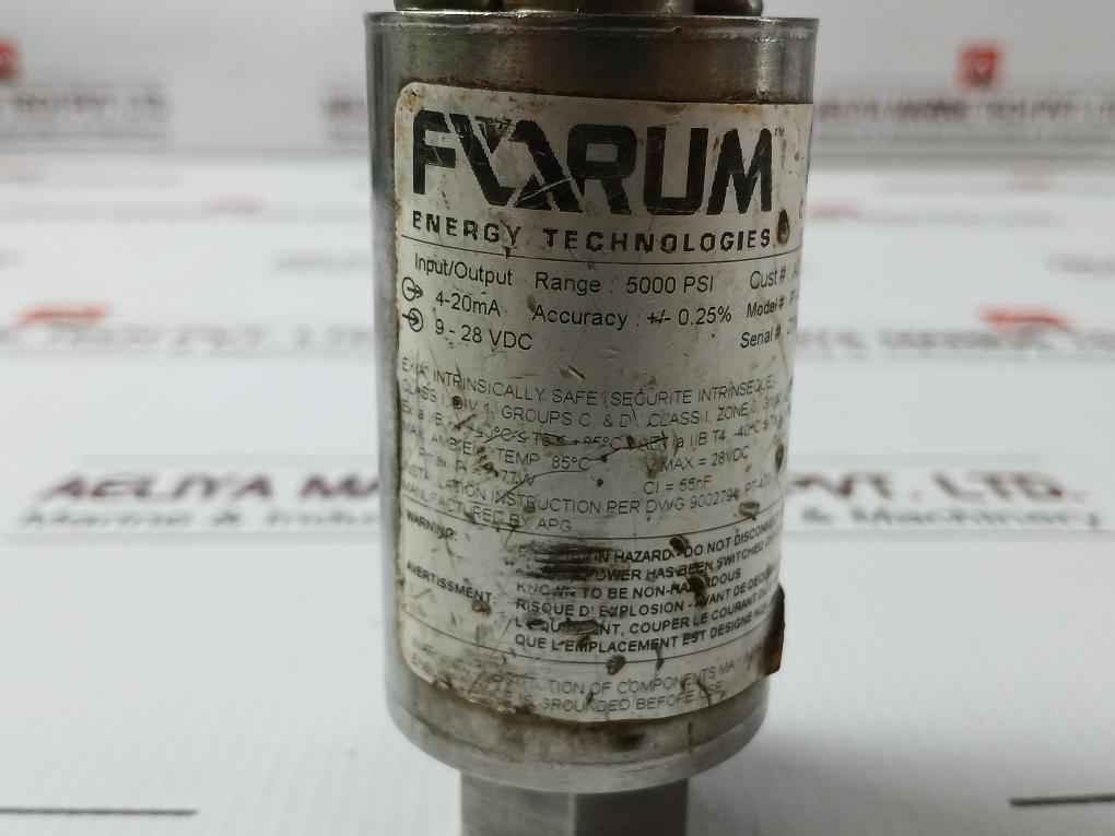 Forum Pt-400-l1-5000-psi-s-e19-w3-p5-m2-b63 Pressure Transmitter 9-28 Vdc 4-20Ma