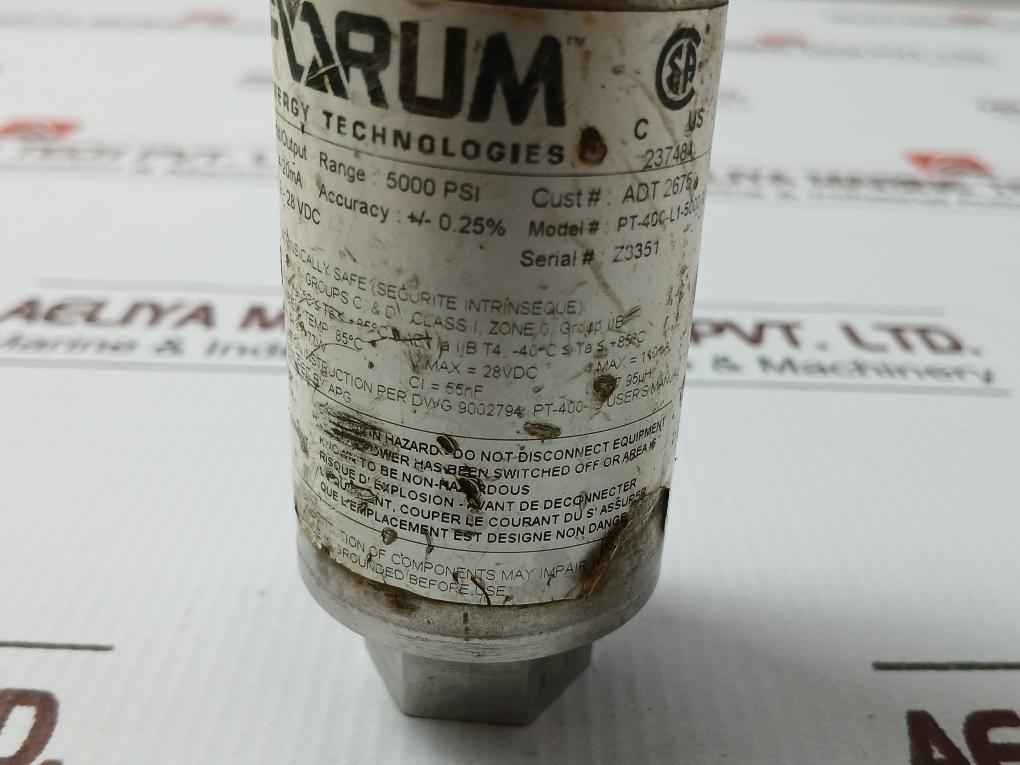 Forum Pt-400-l1-5000-psi-s-e19-w3-p5-m2-b63 Pressure Transmitter 9-28 Vdc 4-20Ma