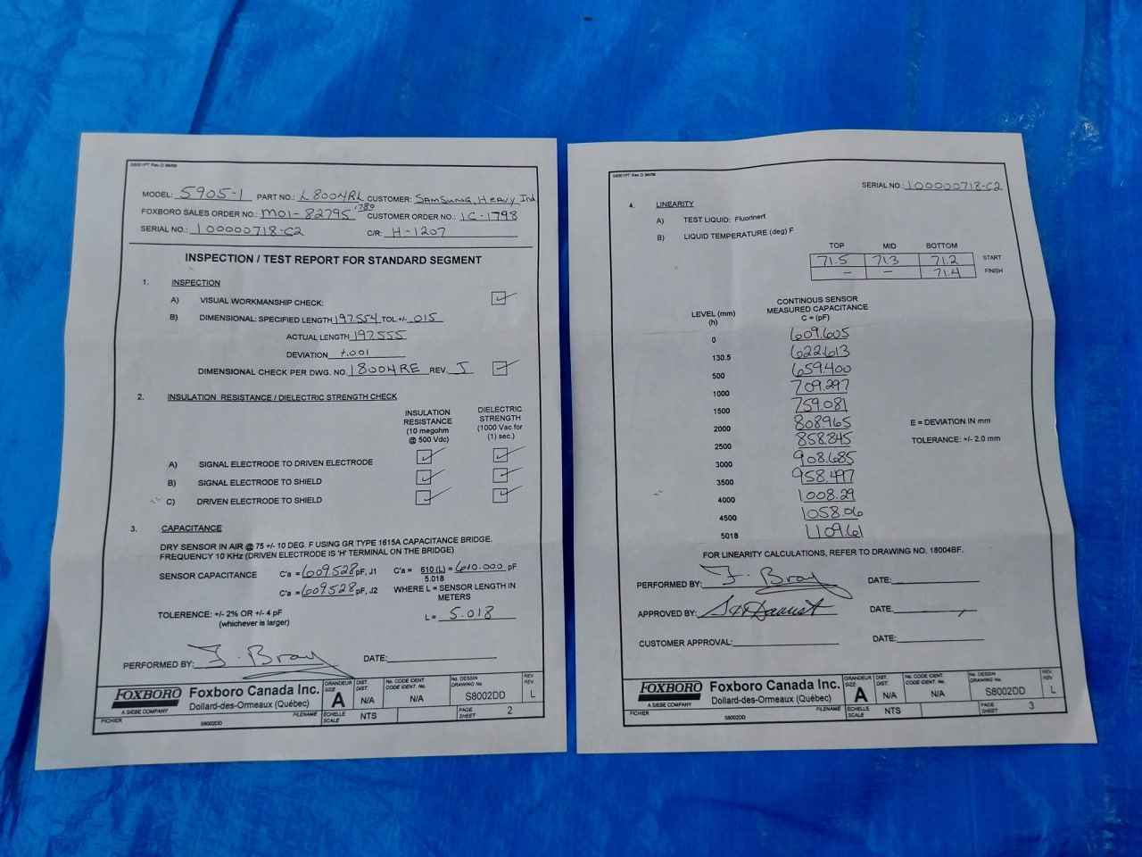 Foxboro 5905-1 Sensor Segment L8004Rl, B0134Kp Rev: J 10 Megohm At 500 Vdc