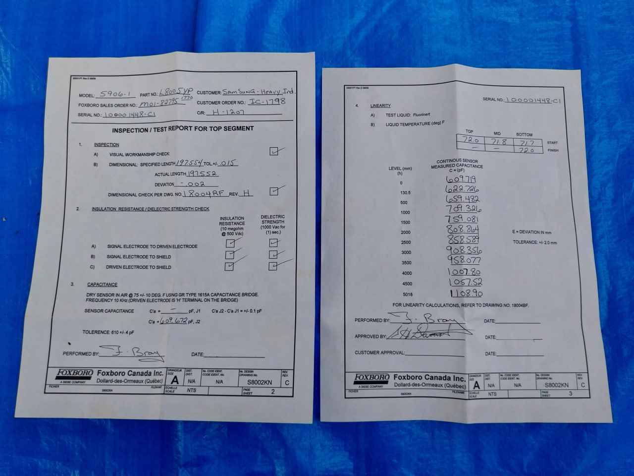 Foxboro 5906-1 Sensor Segment L8005Yp B0134Kp Rev: H 10 Megohm At 500Vdc