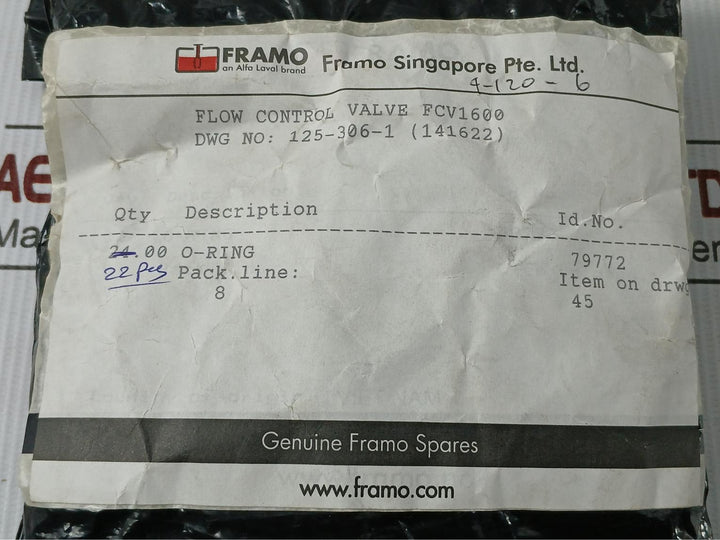 Lot Of 22X Framo 125-306-1 (141622) O-ring 79772