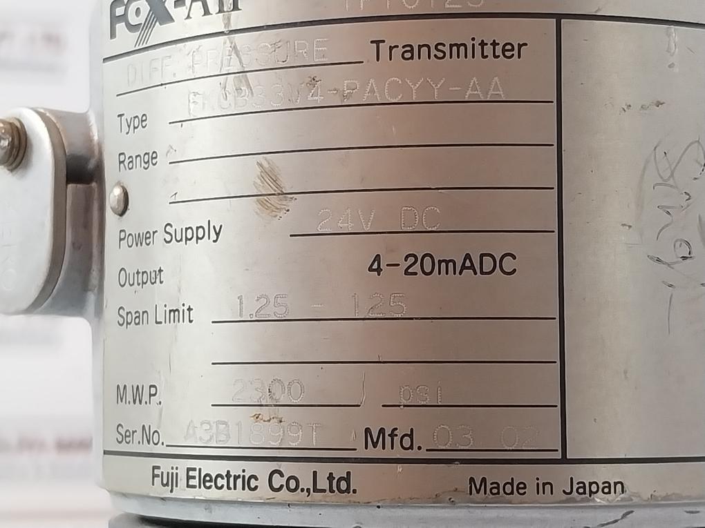 Fuji Electric Fkcb33V4-pacyy-aa Diff. Pressure Transmitter 2Ex7195