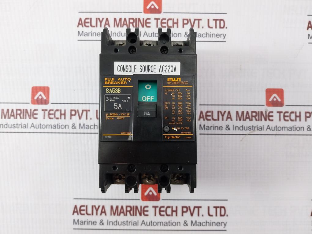 Fuji Electric Sa53B Auto Circuit Breaker 41-21637 Ac660V 50Af 3P Ac600V 5A 10Ka