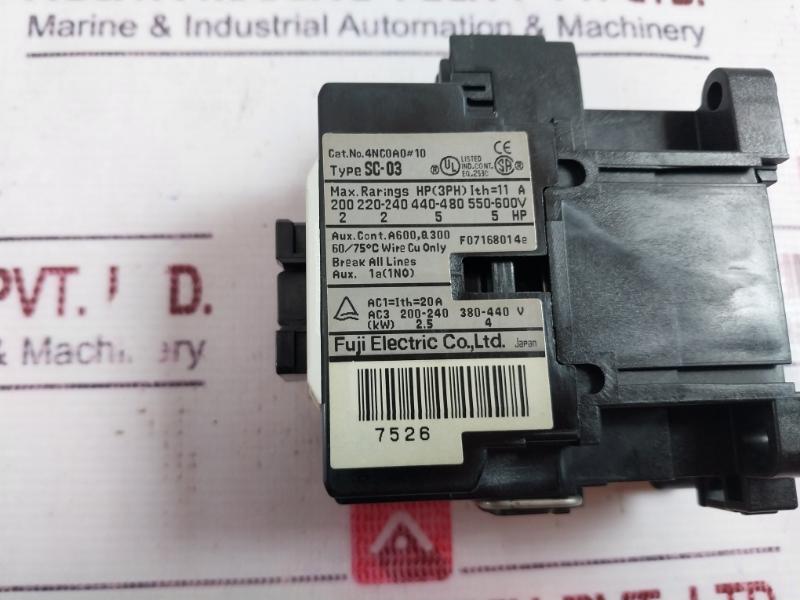 Fuji Electric Sc-03 Magnetic Contactor 11A 380-400V 50Hz 400-440V 60Hz Aux 1No