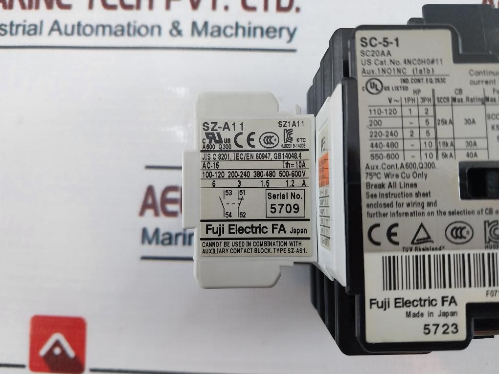Fuji Electric Sc-5-1 [19] Magnetic Contactor With Sz-a11 Auxiliary Contact Block