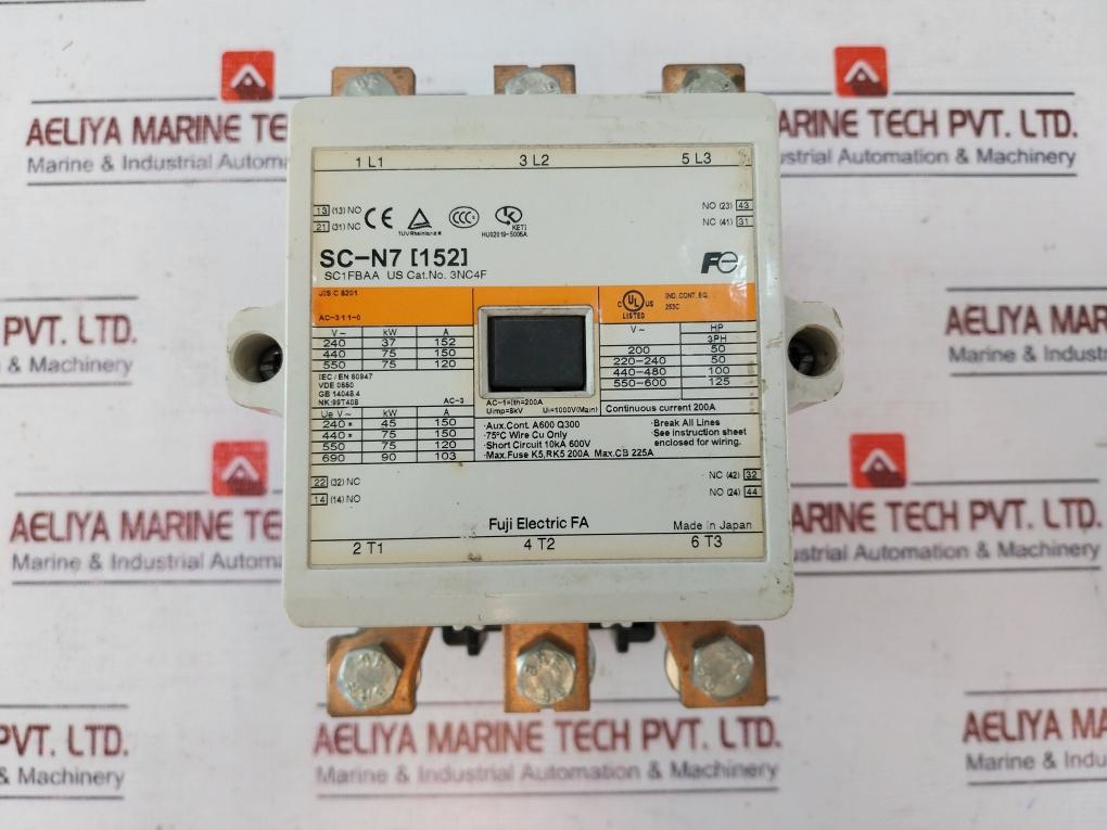Fuji Electric Sc-n7 [152] 200a Magnetic Contactor