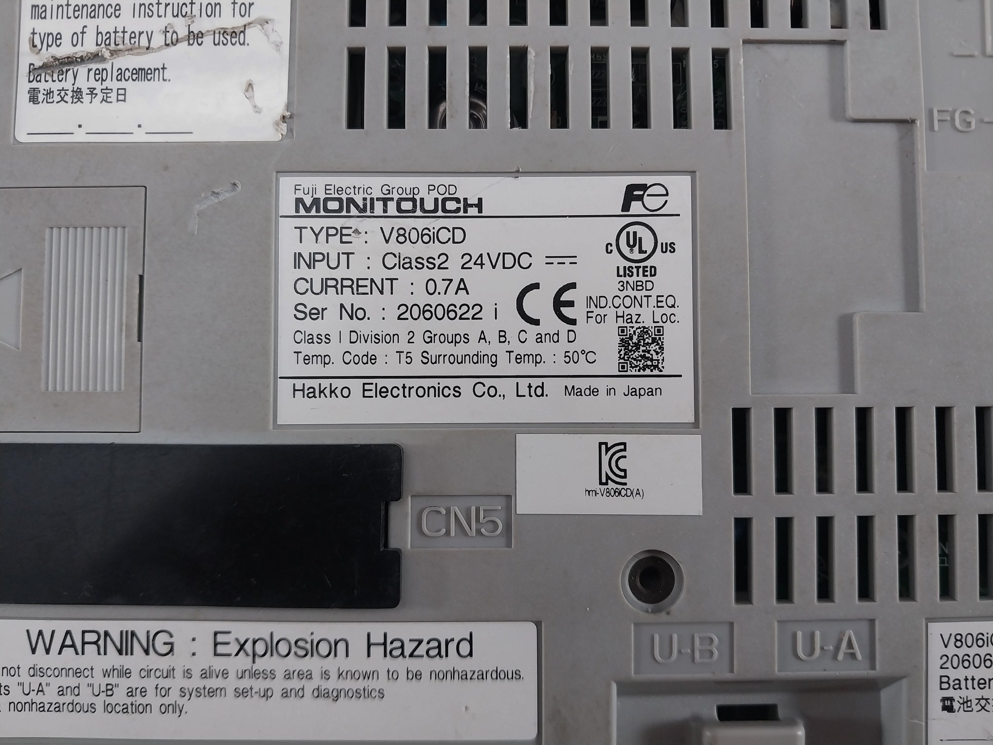 Fuji Electric V806Icd Human Machine Interface Monitouch Panel T5
