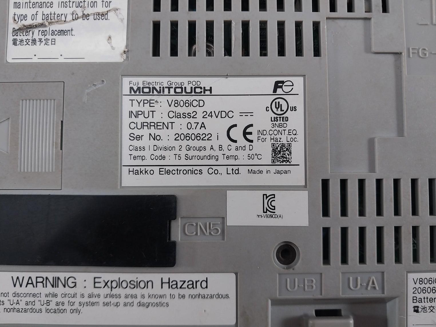 Fuji Electric V806Icd Human Machine Interface Monitouch Panel T5