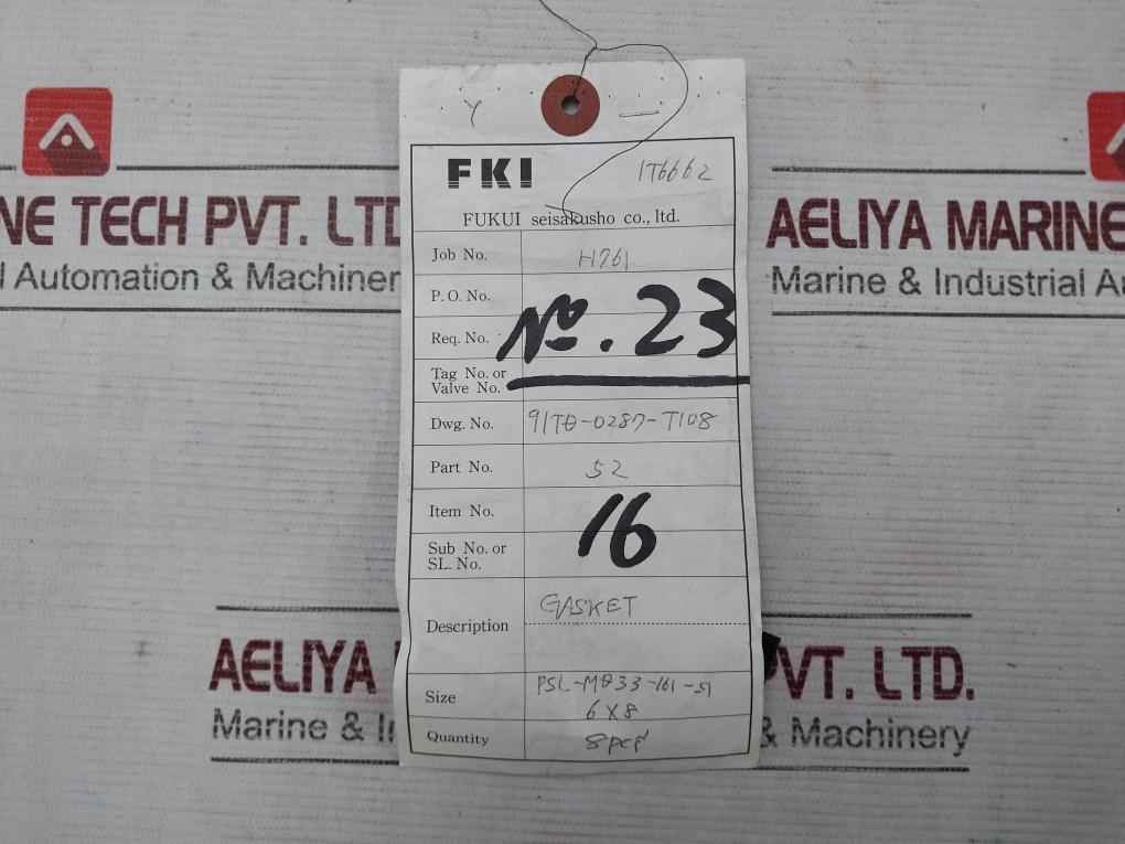 Fukui Seisakusho 34 Safety & Relief Valve M Gasket (Inlet Piece) Kit V7010