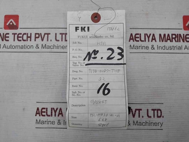 Fukui Seisakusho 34 Safety & Relief Valve M Gasket (Inlet Piece) Kit V7010