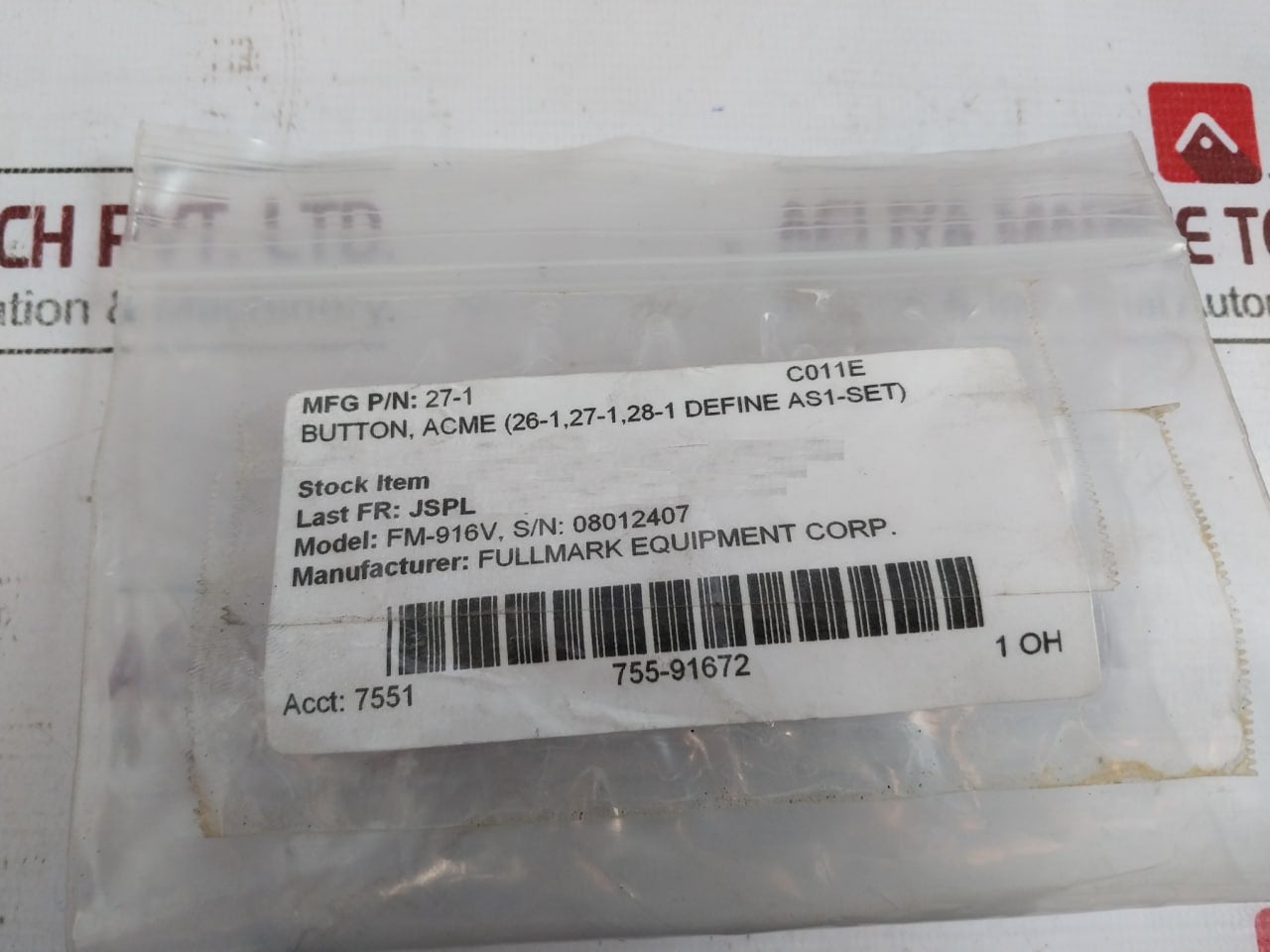 Fullmark Equipment Fm-916V Acme Button Black Rubber Pad 27-1