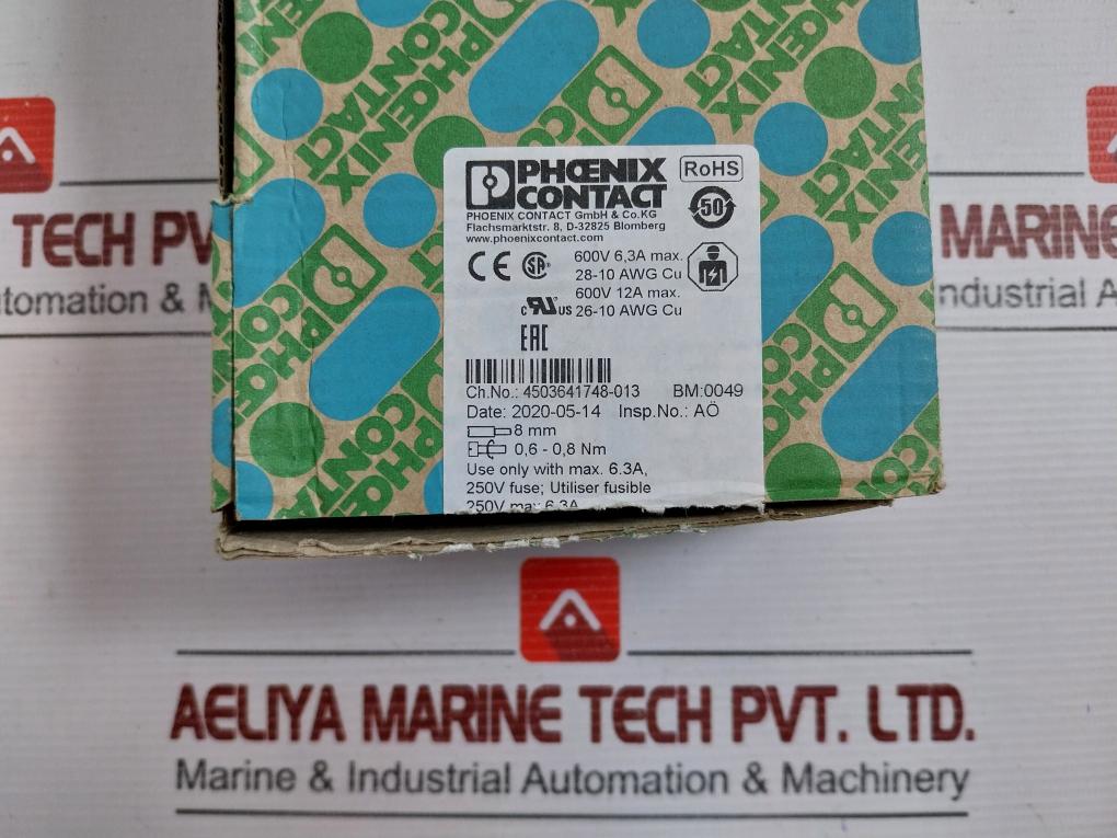 Fuse Modular Terminal Block 800V 4Mm2 Part No. Uk5-hesi Phoenix Contact (1 Box=50 Pcs)