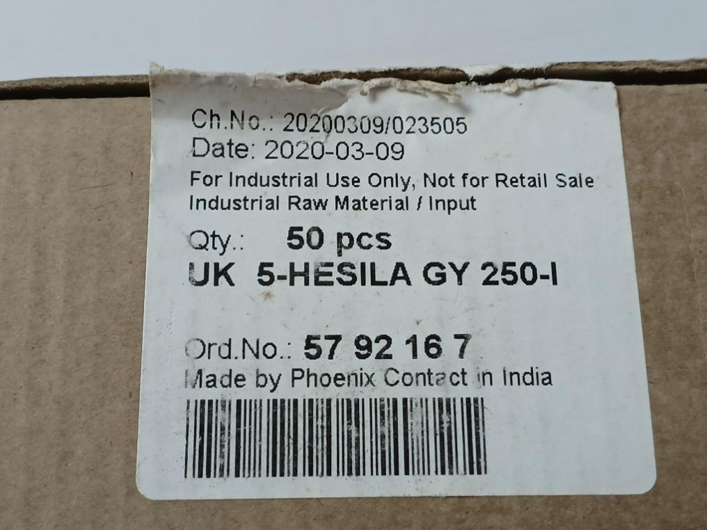 Fuse Modular Terminal Block Uk 5-hesila Gy 250-i Phoenix Contact 1 Box (50 Pcs)