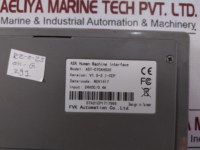 Fvk Automation Ast-070Ahs30 Hmi Touchscreen Panel 24Vdc 0.4A