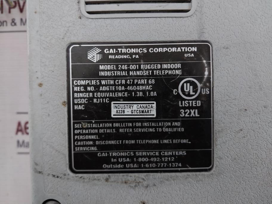 Gai-tronics 246-001 Industrial Handset Telephone Adgte10A-46048Hac