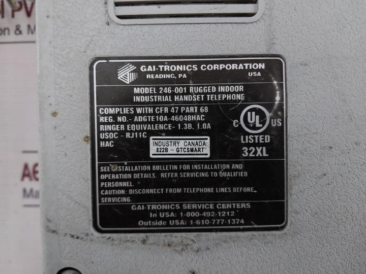 Gai-tronics 246-001 Industrial Handset Telephone Adgte10A-46048Hac