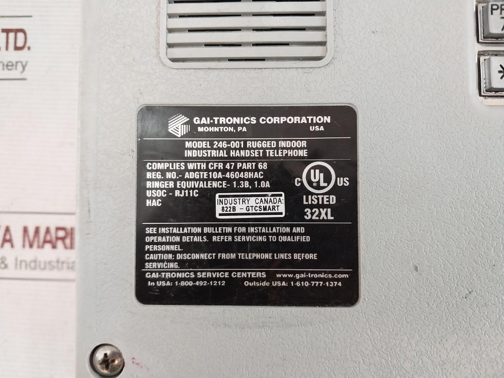 Gai-tronics 246-001 Rugged Indoor Industrial Handset Telephone Us0C-rj11C