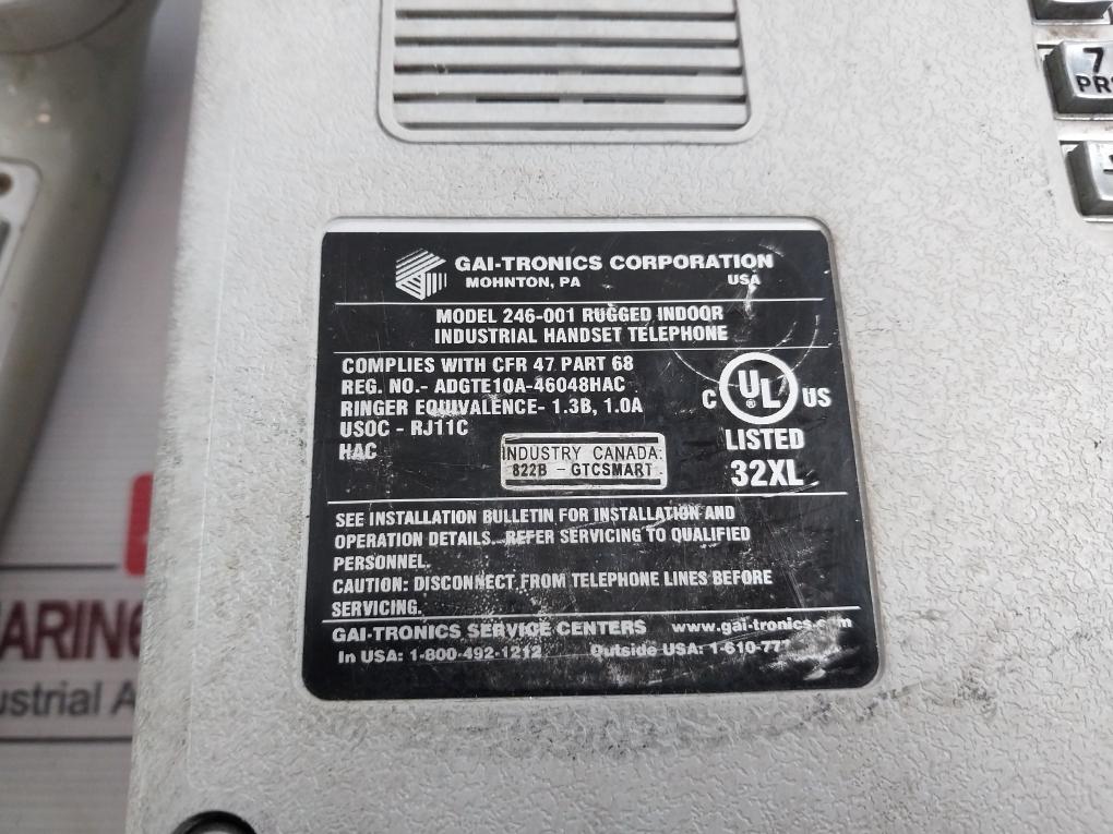 Gai-tronics 246-001 Rugged Indoor Industrial Handset Telephone Usoc-rj11C