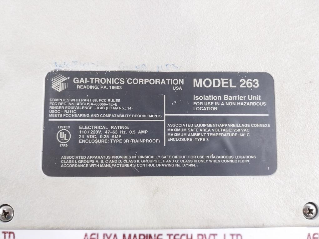 Gai-tronics 263 Isolation Barrier Unit W/ Shunt Diode Barrier 69144-001 110/220V