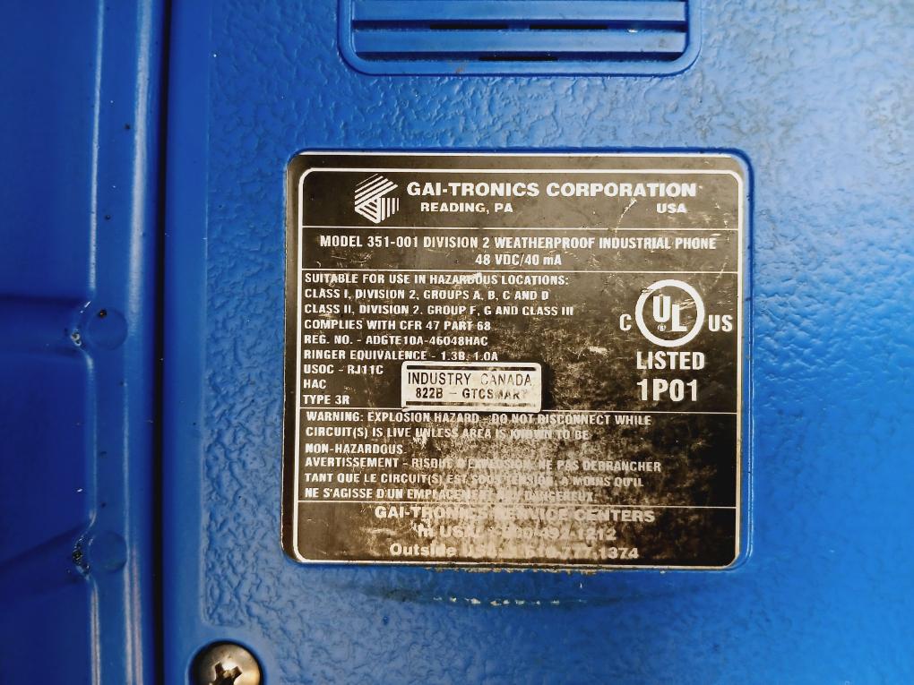 Gai-tronics 351-001 Division 2 Weatherproof Industrial Phone 48 Vdc/40Ma