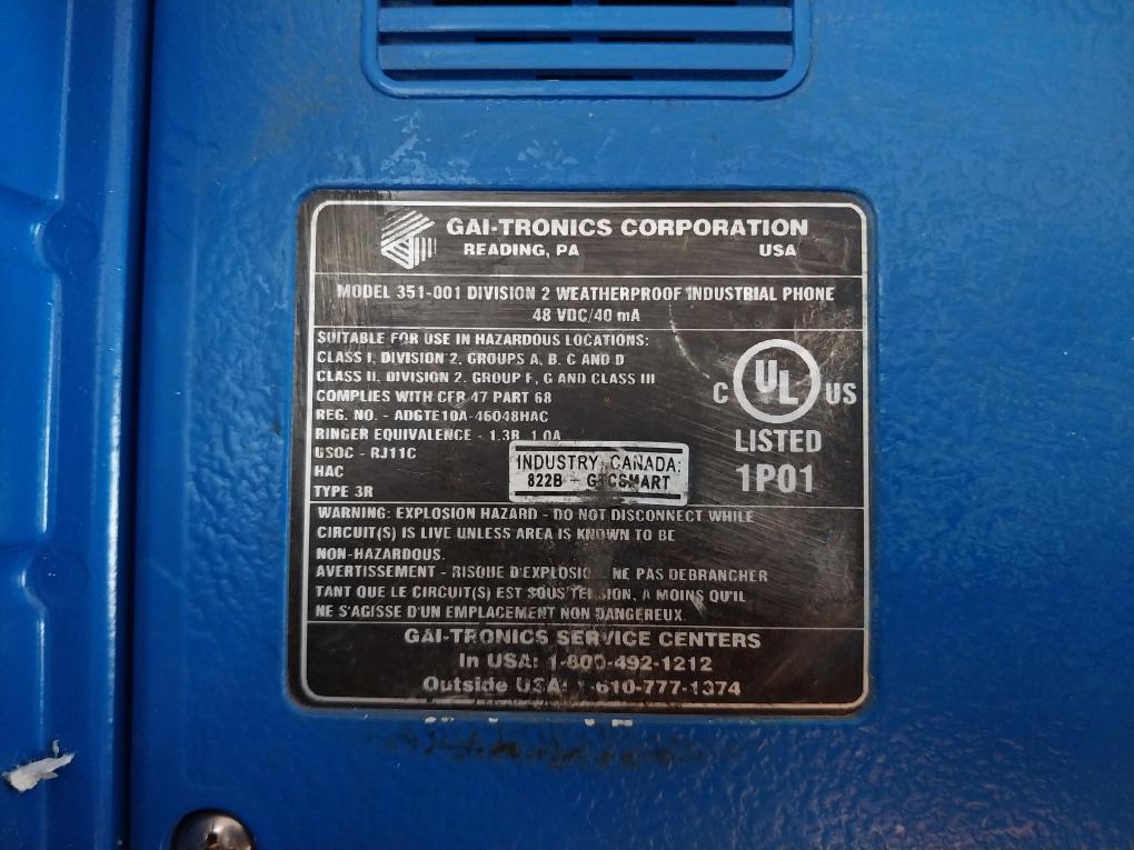 Gai-tronics 351-001 Division 2 Weatherproof Industrial Phone 48 Vdc/40Ma