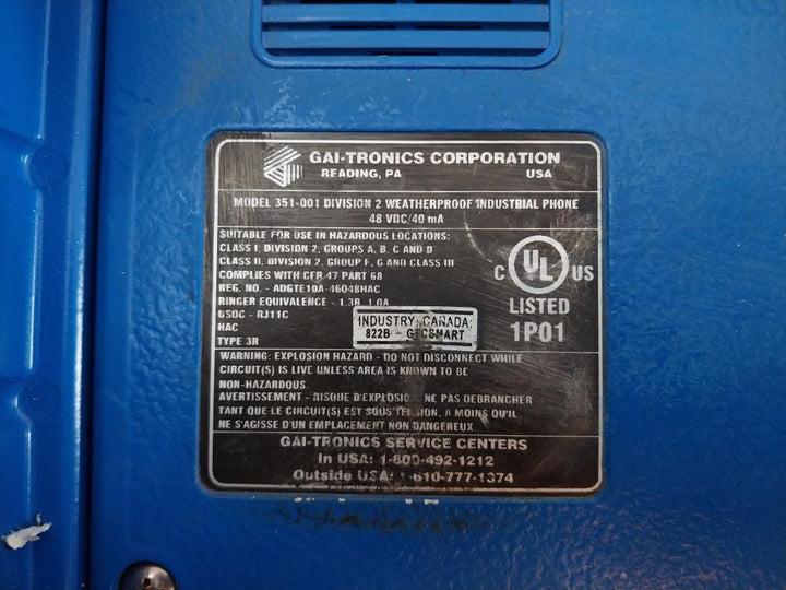 Gai-tronics 351-001 Division 2 Weatherproof Industrial Phone 48 Vdc/40Ma