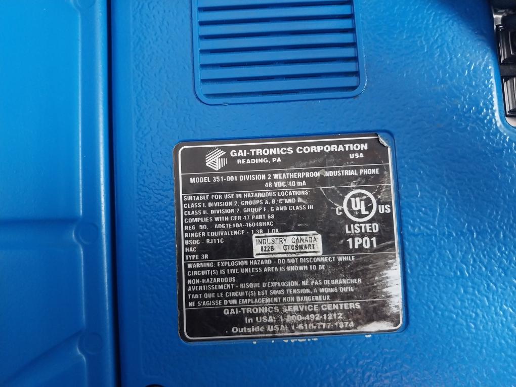Gai-tronics Eclipse Eberhard 351-001 Division 2 Weatherproof Industrial Phone 48 Vdc/40Ma