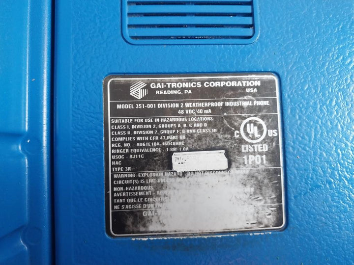 Gai-tronics 351-001 Division 2 Weatherproof Industrial Phone 48Vdc/40Ma Type 3R