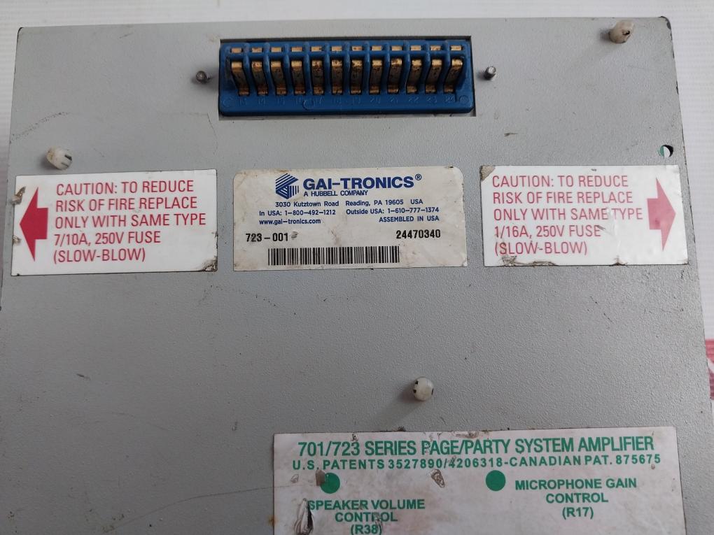 Gai-tronics 723-001 Remote Handset/Speaker Amplifier 120Vac 50-60Hz 0.40A