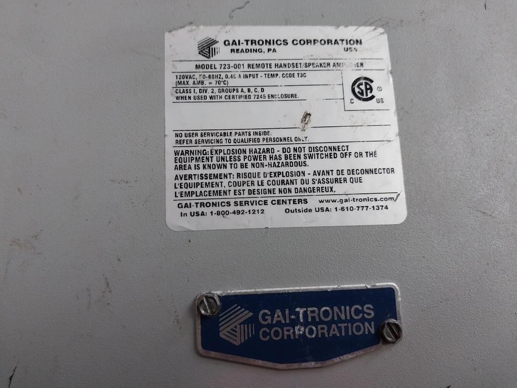 Gai-tronics 723-001 Remote Handset/Speaker Amplifier 120Vac 50-60Hz 0.40A