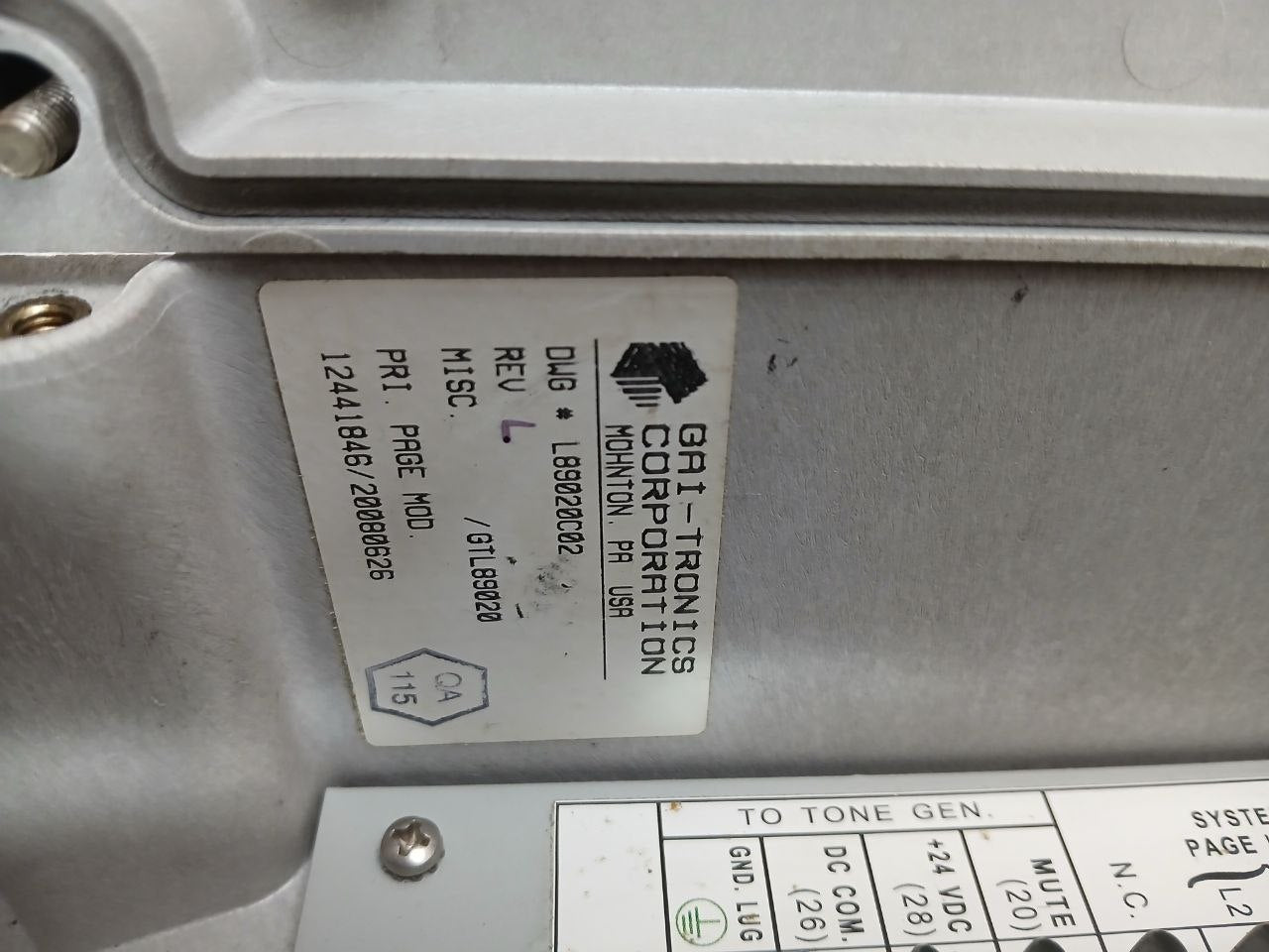 Misc Gtl89020 Primary Page Module Gai-tronics Rev L