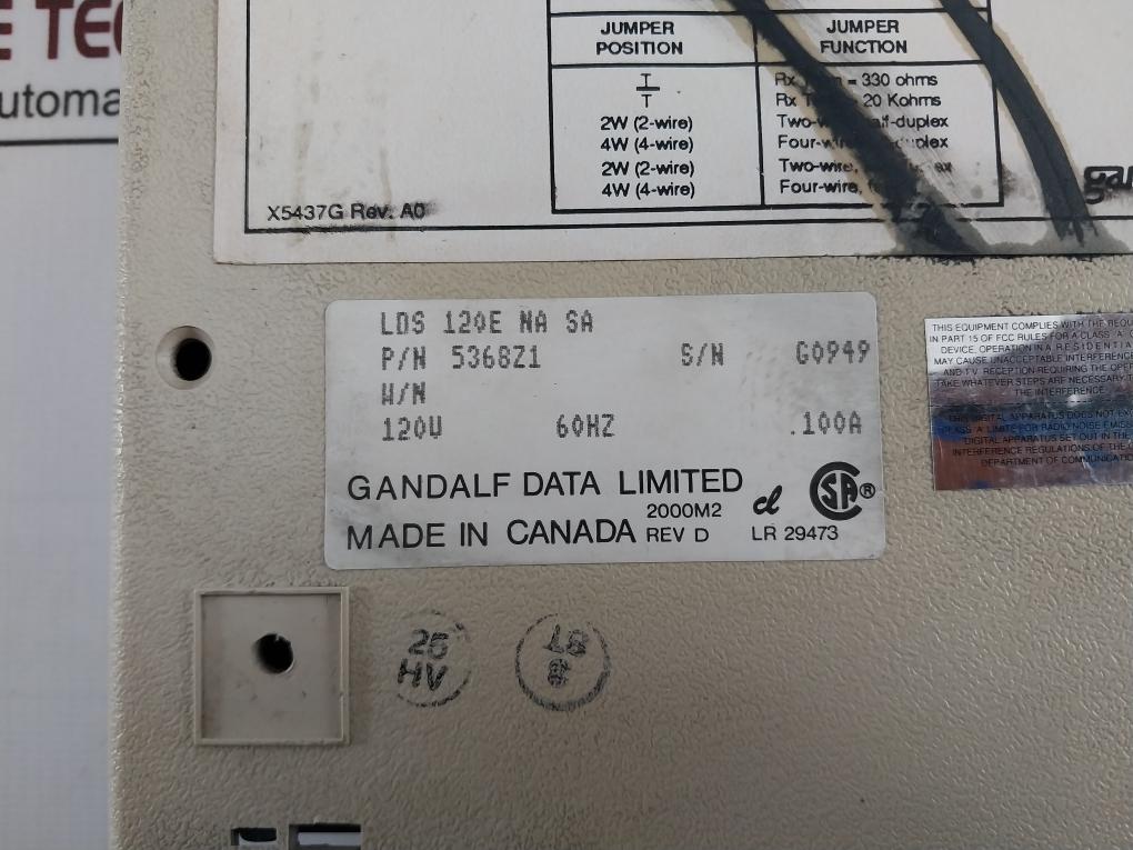 Gandalf Lds 120E Limited Distance Modem 5368Z1 120V 60Hz 100A 2000M2 Rev.D