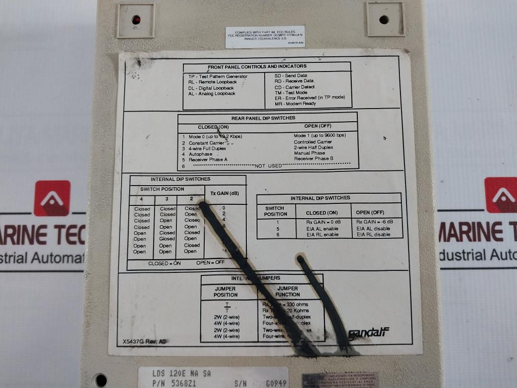 Gandalf Lds 120E Limited Distance Modem 5368Z1 120V 60Hz 100A 2000M2 Rev.D