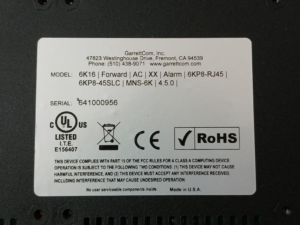 Garrettcom Magnum 6K16 Managed Fiber Switch 100-240Vac 47-63Hz