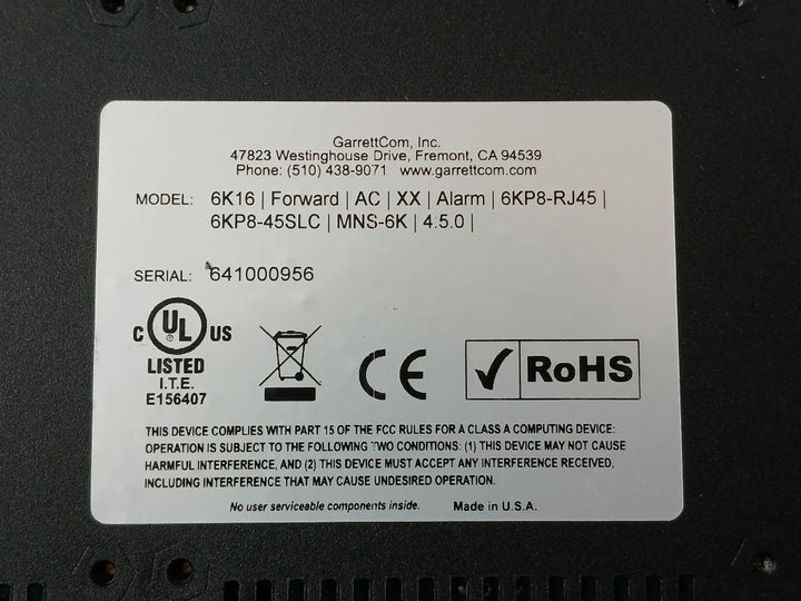 Garrettcom Magnum 6K16 Managed Fiber Switch 100-240Vac 47-63Hz